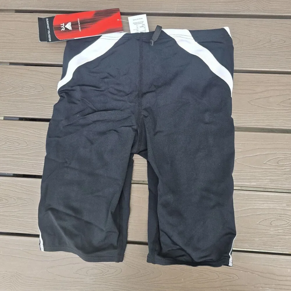 TYR Alliance Boy Men Splice Jammer Black/white Swim Suit Sz 28 NEW